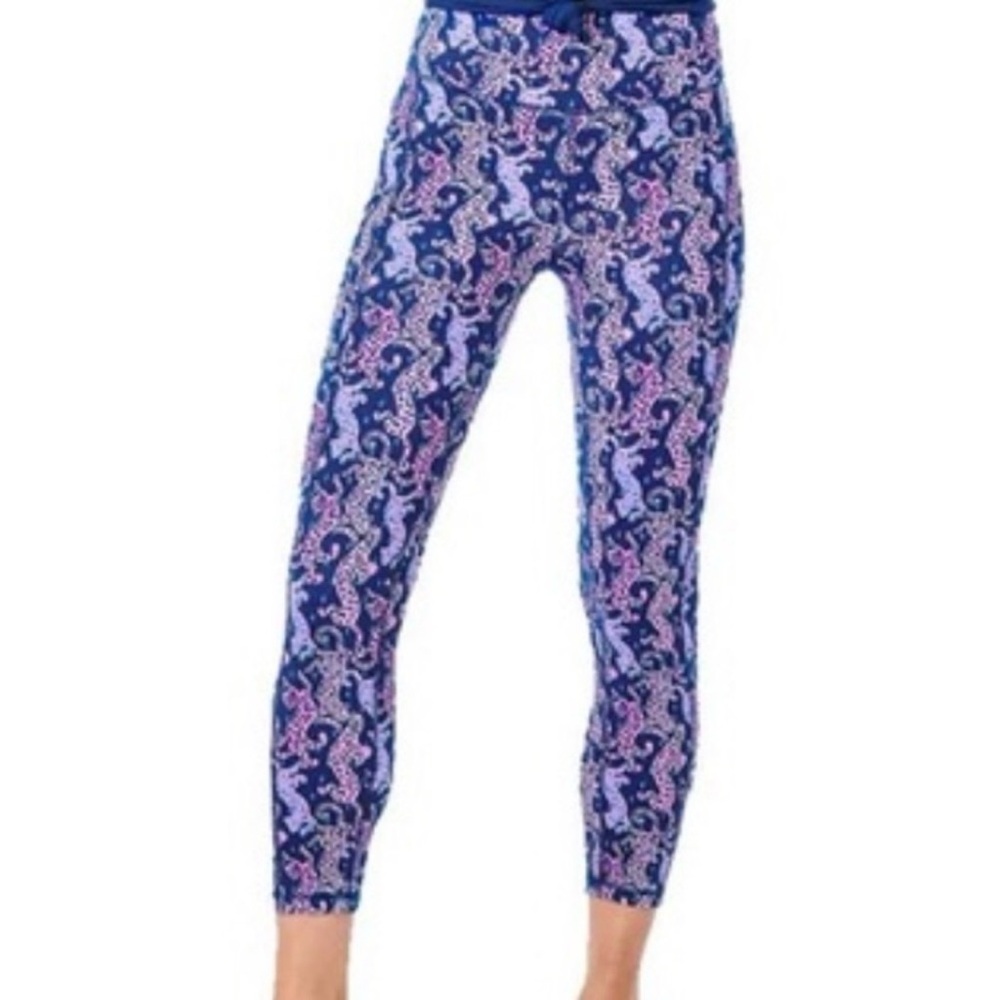 Lilly Pulitzer WEEKENDER Luxletic Leggings Navy ON THE CATWALK Leopard M Rare